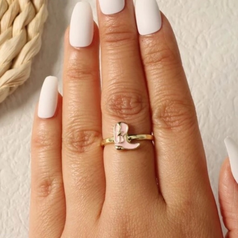 💕Pink Cowgirl Boot Gold Ring